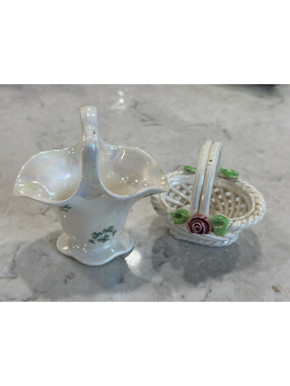 Royal Winton Grimaces Iridescent Shamrock Porcelain & Capodimonte ItalianBasket